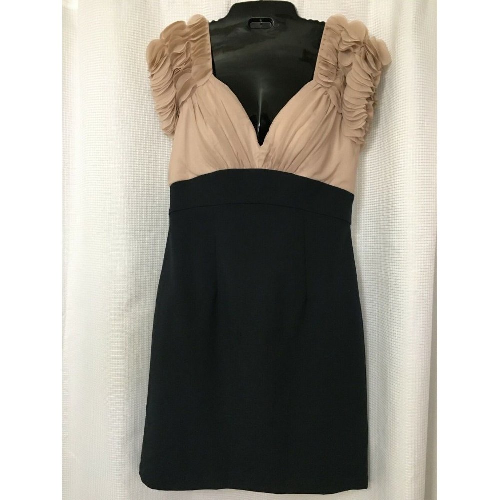 Minuet Ruffle Mini Dress Size Large NWT Beige Black Chiffon Ruffle D2